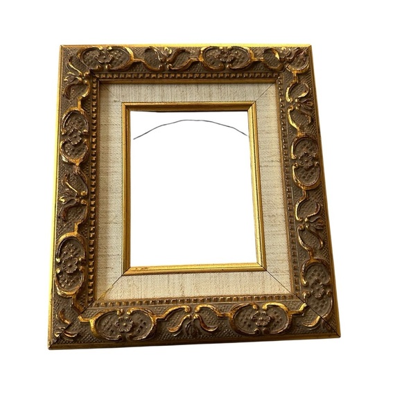 Vintage Photo Frame Elegant Gold & Brown Ornate Linen Border 3” x 4.5” Opening - Picture 1 of 16
